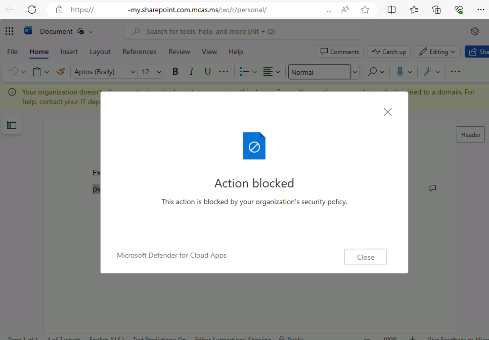 App control with Defender for Cloud Apps: session policies and blocked actions